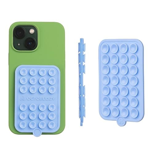 OCTOBUDDY Double - Silicone Double-Sided Suction Phone Case Detachable Mount - Hands-Free, Strong Grip Holder for Selfies & Videos - iPhone & Android Compatible - 2.5″ x 3.75″, Baby Blue Jay - Image 1