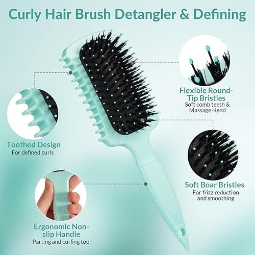 Curl Defining Brush, Volume Curly Hair Brush Products for Effortlessly Detangling Shaping and Styling Women's Men's Curls on All Wet or Dry Hair Types, Reduces Frizz (Green 1PC) - Green 1PC thumbnail 2
