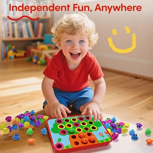 AMOSTING Button Art Toy – Educational Color Matching Mosaic Pegboard Sensory Learning Activity for Kids Age 3 4 5, Preschool Gift for Toddlers, Boys and Girls thumbnail 5