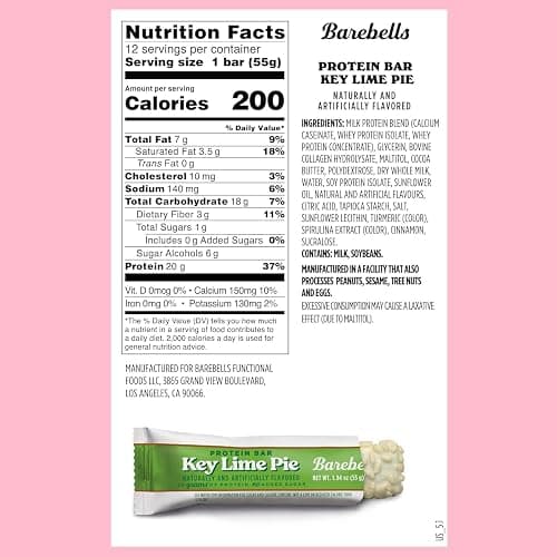 Barebells Protein Bars Key Lime Pie - 12 bars, 20g High Protein Treats - White Chocolate Nutrition Bar with 1g Total Sugars - On-The-Go Breakfast or Post-Workout Snack thumbnail 2