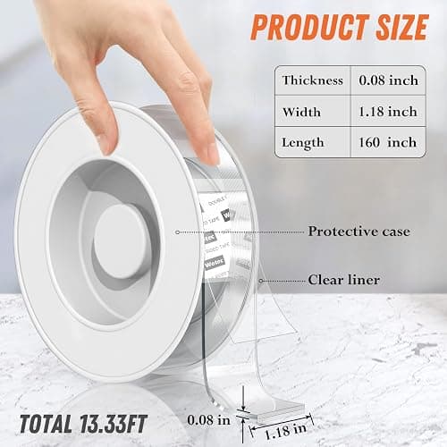 Wotec Extra Large Double Sided Tape Heavy Duty Removable 1.18 Inch x 160 Inch, Clear & Tough Nano Tape, Multipurpose Mounting Tape Picture Hanging Strips Adhesive for Poster Carpet thumbnail 2