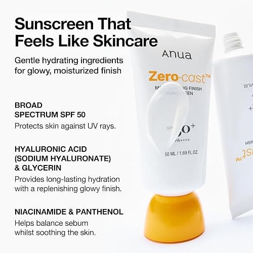 Anua, Zero-Cast Moisturizing Sunscreen SPF 50, Glow Natural Sunscreen for face, No White Cast, Hyaluronic Acid, Niacinamide, Oil-Free, Korean Skincare, 1.69 fl oz thumbnail 3