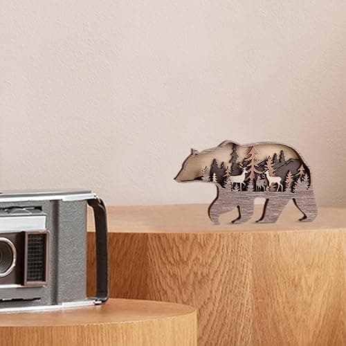 Honoson Forest Animal Rustic Wall Art Decor Wooden Farmhouse Wall Decoration Wooden Animal Decor Wood Forest and Mountain Ornaments for Cabin Bedroom Living Room Decor(Brown,Bear Style) thumbnail 7