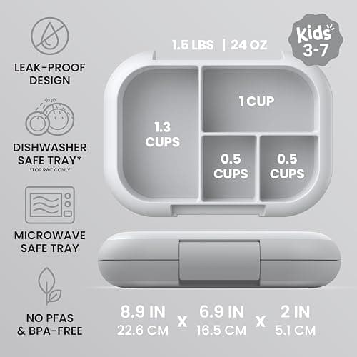 Bentgo Chill Kids 4-Compartment Bento Box Leakproof Lunch Box | Built-In Ice Pack, 3.3 Cup Capacity, BPA-Free, Microwave & Dishwasher Safe Tray, Ideal for Ages 3–7 (Gray) thumbnail 3