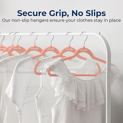 SereneLife Velvet Hangers – 50 Pack, Slim & Space Saving for Closets | Soft velvet grip prevents slipping on silk, satin & knitwear – 360° swivel hook fits all standard closet rods thumbnail 3