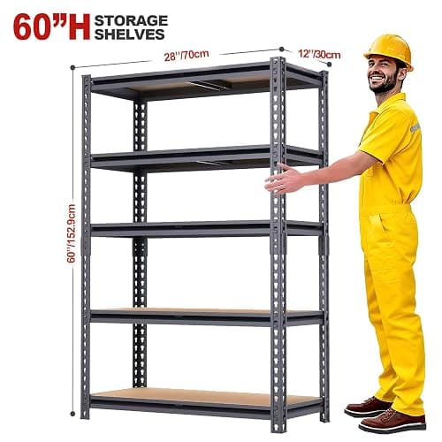 ZEUKMXOO 5-Tier Garage Storage Shelves, Heavy Duty Adjustable Shelving Unit, 60"H Garage Rack with 2400lbs Capacity, Metal Utility Shelves for Warehouse, Basement, Pantry, Tool Room, Home Organization thumbnail 3