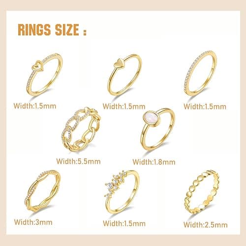 PLOMFOV 14K Gold/Silver Plated Stacking Rings Set for Women Non Tarnish CZ Heart Simple Cute Stackable Rings Dainty Trendy Gold Statement Rings Plain Band Size 4-12 thumbnail 4