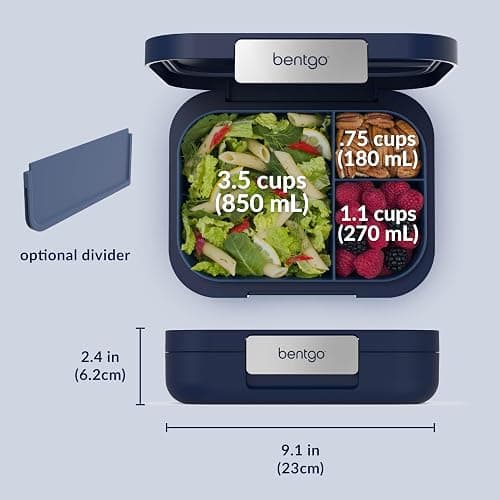 Bentgo Modern Adult Bento Lunch Box with 3-4 Compartments | Leak-Resistant, 5.5-Cup Capacity, Adjustable Divider, Microwave & Dishwasher-Safe Tray (Navy) thumbnail 2