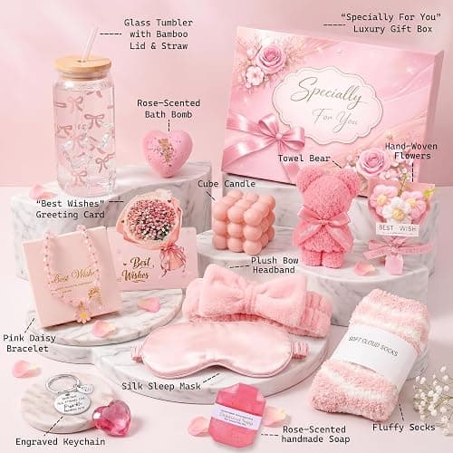 Gifts for Women Birthday, Pink Spa Basket for Her, Unique Self Care Relaxing Present for Mom Sister Wife Friend, Christmas Valentines Mother’s Day Thank You Gifts for Women thumbnail 3
