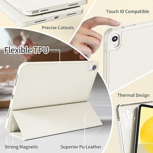 kenke Case for iPad (A16) 11 Inch 2025, iPad 10th Generation 10.9 Inch 2022, Slim Trifold Stand Case with Pencil Holder, Soft TPU Smart Back Cover, Auto Sleep/Wake, Cream White thumbnail 5