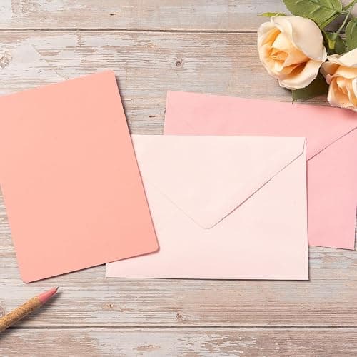 Wishop 25 Pieces A7 Colored Envelopes with Cards and Stickers Set 5 Colors for Weddings, Invitations, Birthday, Baby Shower, 5x7 inches (Pink 5Colors) thumbnail 5
