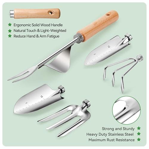 Gardening Tools 9-Piece Heavy Duty Garden Hand Tools with Fashion and Durable Garden Tools Organizer Handbag, Rust-Proof Garden Tool Set, Ideal Gardening Gifts for Women thumbnail 5