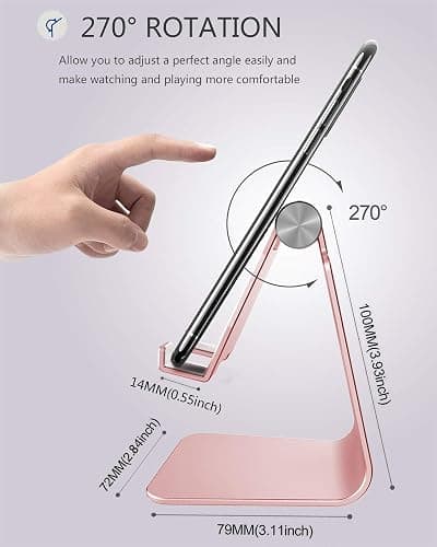 CreaDream Adjustable Cell Phone Stand, Phone Stand, Cradle, Dock, Holder, Aluminum Desktop Stand Compatible with Phone 16 15 14 13 12 11 Pro Max Plus SE, Accessories Desk, All Mobile Phones-Rose Gold thumbnail 3