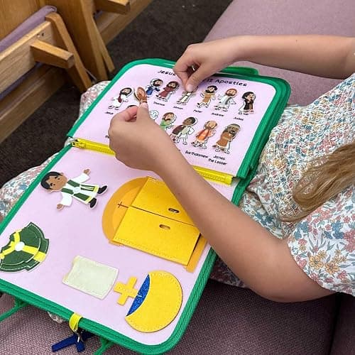 My Pray & Play Busy Board Book - Quiet Felt Activity Book for Catholic Children -Interactive Learning Tool for Mass, Church, Travel, and Bible Learning - Brother Francis/Saintly Heart thumbnail 5