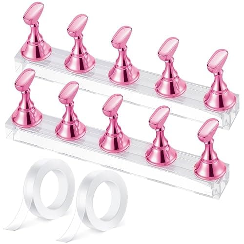 Difenni Nail Stand for Press On Nail Holder for Painting Nails Magnetic Nail Tips Practice Holder with 2 Pcs Double-sided Tape for DIY Painting (Pink B) - Image 1