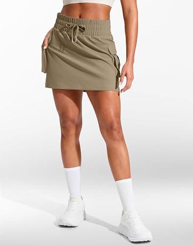 SANTINY 14" Cargo Skorts for Women with 4 Pockets Drawstring High Waisted Golf Hiking Skirt for Casual Summer Travel thumbnail 2