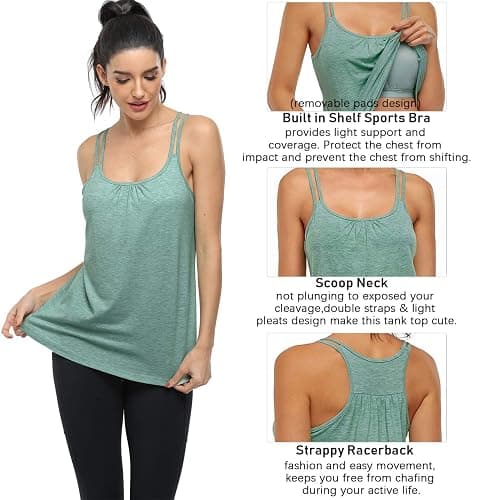 Hibelle Women's Workout Yoga Racerback Tank Tops with Built in Shelf Bra thumbnail 5