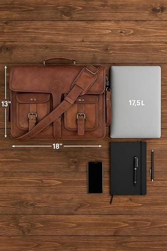 Leather Messenger Bag for Men and Women 18 inch Large Vintage Leather Briefcase Laptop Shoulder Bag Unisex Crossbody Messenger Satchel for Office, Business, Work, Travel thumbnail 3
