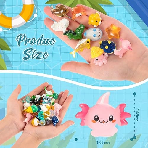 Qunclay 36 Pcs Ocean Mini Figurines Resin Axolotl Miniature Animals Figurine Tiny Resin Trinkets Marine Aquarium Ornaments Dollhouse Decorations for DIY Fish Tank Potted Garden Accessory (Cute) - 36 - Cute thumbnail 2
