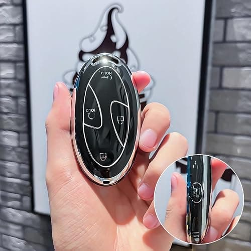 5 Buttons Compatible with Hyundai Key Fob Cover Accessories, Fits for Elanrtra Sonata Ioniq Santa Fe Santa Cruz KONA Tucson, Soft TPU Key Case with Leather Keychain (Black-Gold) thumbnail 4