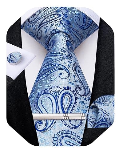 DiBanGu Silk Floral Ties for Men Woven Paisley Necktie and Tie Clip Handkerchief Cufflinks Set for Party Wedding - Image 1