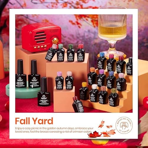 Beetles Fall Gel Nail Polish Set - Fall Yard Gel Polish Kit, 20 Color Orange Burgundy Red Navy Blue Glitter, Soak Off LED UV with Base Top Coat Nail Art Manicure Gift for Women thumbnail 3