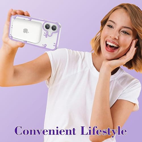 EYZUTAK Magnetic Case for iPhone 17, Compatible with MagSafe, Clear Cute Ribbon Bowknot Pattern Aesthetic Bow Phone Case Stylish Slim Anti-Yellowing Durable PC Protective Cover for Women Girls- Purple thumbnail 7