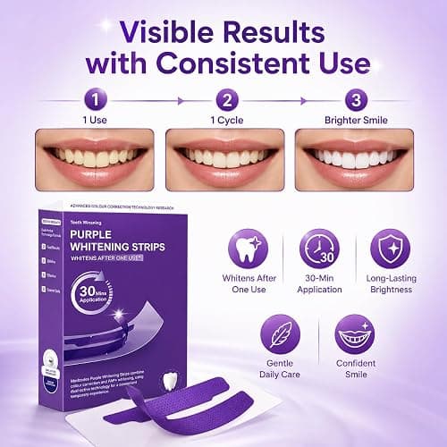 Purple Teeth Whitening Strips 28 Treatments Whitening Strips Teeth Whitening kit-Enamel Safe & Low-Sensitivity-with,Peroxide-Free,Quick Teeth Whitening (Purple) thumbnail 3