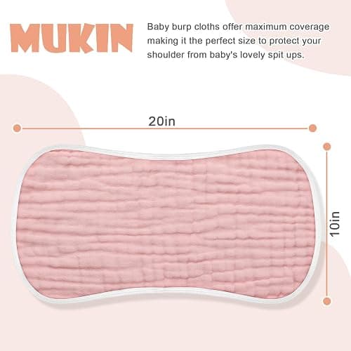 MUKIN Baby Muslin Burp Cloth Set of 6, Ultra Soft Absorbent Thick Cotton Burping Cloths for Unisex Newborn Babies, 20'' by 10'' Neutral Milk Spit Up Rags Boys Girls - Baby Must Haves. (Gradient Pink) thumbnail 2