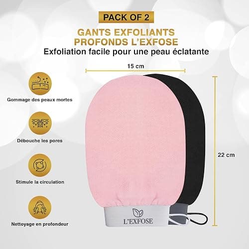 L’Exfose 2x Gant Exfoliant Corps - Gant de Crin Kessa Gommage Corps et Visage en Viscose Naturelle - Élimine les Cellules Mortes de la peau et Hydrate - Sensation de Spa Agréable Sans Savon Noir thumbnail 4