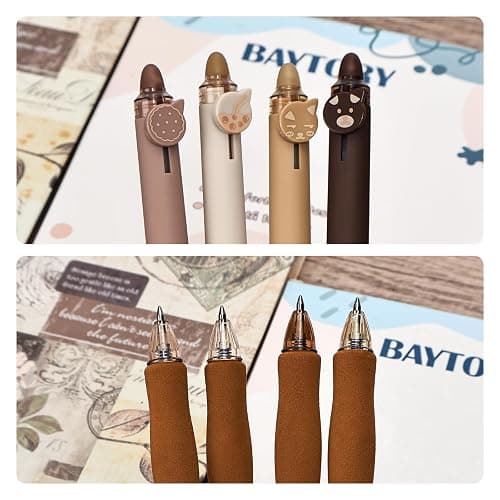BAYTORY 8Pcs Cute Retractable Erasable Gel Pens, Blue and Black Ink Pen with Eraser Clear, Smooth Writing Comfortable to Use for Note Taking Marking Planner Crossword Puzzles (Coffee) thumbnail 6