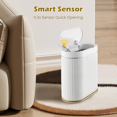 SYNCVIBE Bathroom Trash Can with Lid Automatic 2 Gallon Motion Sensor Garbage Bin, 7.5 Liter Smart Trash Bin Bathroom Decor, Plastic Garbage Can, Narrow Trash Can for Bedroom, Office, Living Room thumbnail 4