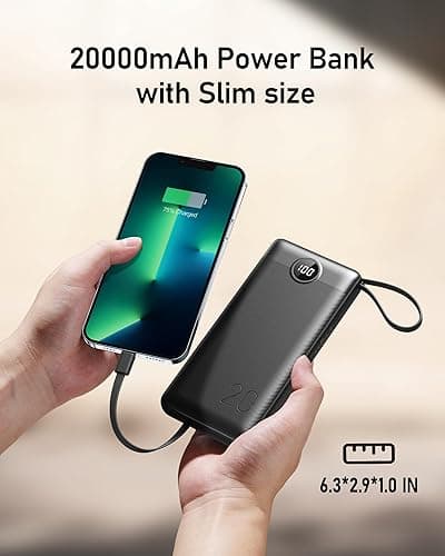 VEEKTOMX Power Bank with Built-in Cables, 20000mAh USB C Portable Charger with 5 Outputs & 2 Inputs and LED Display, Travel Battery Bank for iPhone/iPad/Samsung/Android Devices(20000mAh-Black) thumbnail 4