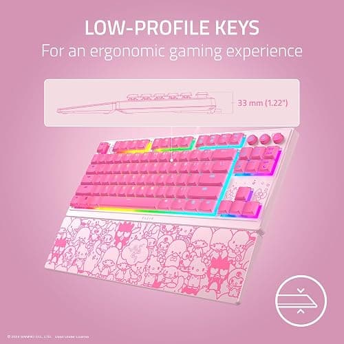 Razer Ornata V3 TKL Gaming Keyboard: Low-Profile Keys - Mecha-Membrane Switches - UV-Coated Keycaps - Backlit Media Keys - 8-Zone RGB Lighting - Magnetic Wrist Wrest - Hello Kitty & Friends Edition thumbnail 2