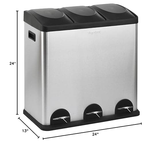 Step N' Sort The 16-Gal. 3-Compartment Stainless Steel Trash and Recycling Bin thumbnail 3