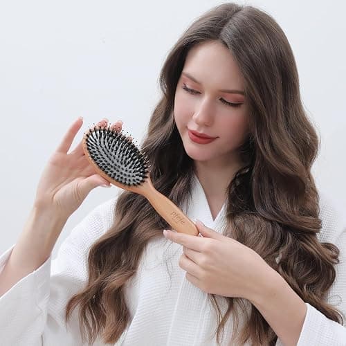 Boar Bristle Hair Brush - Natural Beechwood Detangling Brush for Men & Women, Soft Wooden Bristles Bursh with Travel Bag, Hairbrush for Long Short Thick Curly Wet Dry Hair thumbnail 9