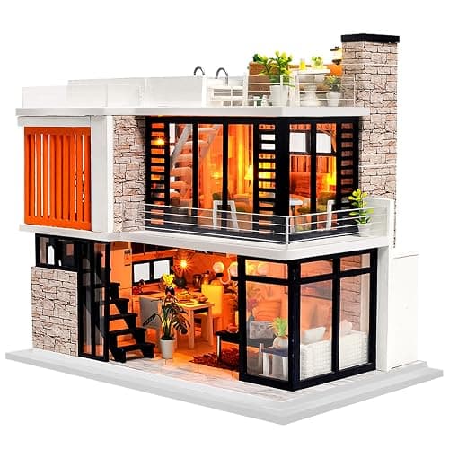 Spilay Dollhouse Miniature with Furniture,DIY Kit Mini Modern Villa Model with Music Box,1:24 Scale Creative Doll House Best Christmas Birthday Gift for Lovers Boys and Girls(Florence) - Florence With Music Box - Image 1