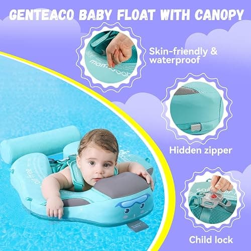 GENTEACO Mambobaby Baby Swim Float with Canopy Non-Inflatable Infant Pool Float with Tail 3-24 Months Avoid Flip Solid Skin-Friendly Material for Toddler Boys Girls thumbnail 6