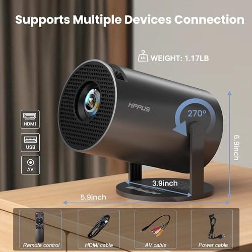 HIPPUS Mini Projector Built-in Apps,Portable Projector with WIFI6 Bluetooth, Smart Projector 4k 1080P Support,Auto Keystone, Movie Projector Compatible with Smartphone/HDMI/USB thumbnail 7