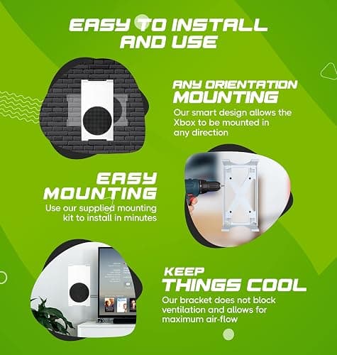 Q-View Xbox Series S Wall Mount & Controllers Bracket Set by Q-View - Secure Under Desk Mounting - Signature X Design - Screws and Fixings Included - Made In UK - Plastic - White thumbnail 7