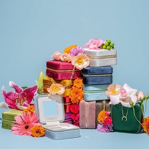 Benevolence LA Plush Velvet Jewelry Box | Travel Jewelry Case Organizer with Mirror | Featured in Oprah's Favorite Things | Best Gifts For Daughter, Girlfriend, Mom | Gifts For Her - Periwinkle Blue thumbnail 9