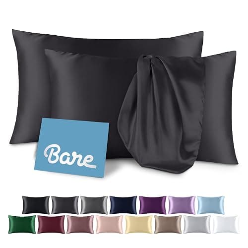 Bare Home Satin Pillowcases for Hair and Skin - 2 Pack King (20x36) - Luxury Pillowcases - Envelope Enclosure - Soft and Smooth Satin - Breathable - Similar to Silk (Forged Iron Grey, 2 Pack) - Image 1