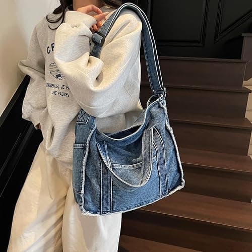 Extolove Denim Tote Bags for Women Jean Purse Casual Denim Handbag Large Capacity Crossbody Shoulder Bag thumbnail 3
