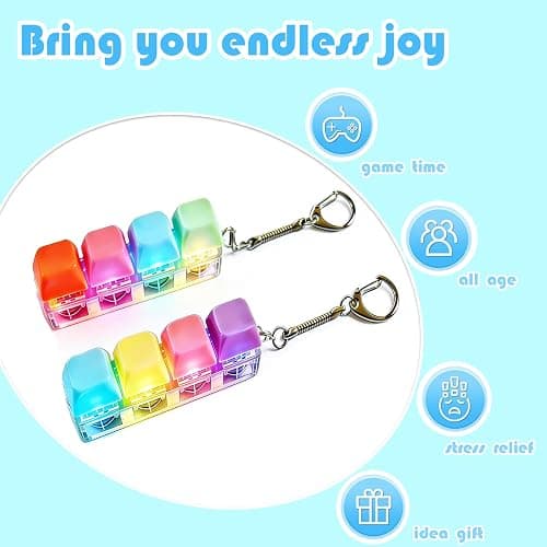 4 Packs Fidget Keyboard Keychain Toy, Keyboard with LED Lights Clicker Fidget Stress Relief Keyboard, Fidget Clicker Gifts for Kids Easter Christmas (Macaron) thumbnail 4