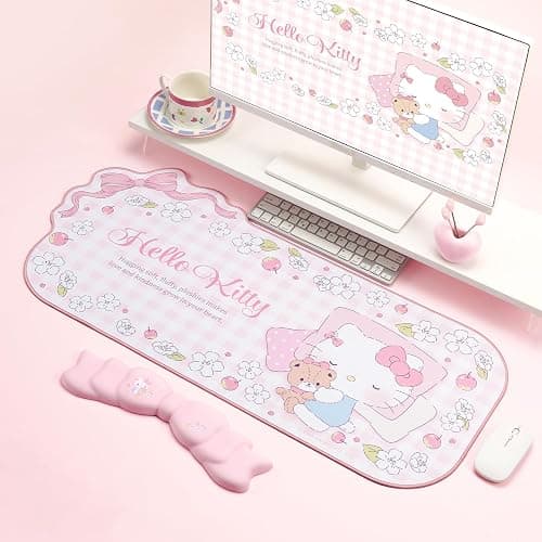Kuitmor Kawaii Anime Mouse Pad Wrist Rest Support Set - Non-Slip Desk Mat and Memory Foam Bowknot Wrist Rest for Keyboard and Mouse,Perfect for Gaming or Home Office Work - FlowerCat thumbnail 5