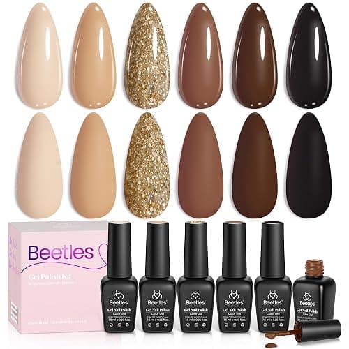 Beetles Brown Gel Polish - 6 Colors Nude Brown Neutral Beige Khaki Glitter Gold Gel Nail Polish Set Roasted Chestnuts Collection Uv Gel Nail Art Manicure - Image 1