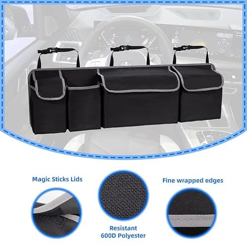 mossgreg Car Trunk Organizer and Storage,Collapsible Cargo Storage Bag with 4 Pockets,Car Accessories for Men and Women,Backseat Hanging Organizer for SUV,Truck,MPV(Extended Edition 102CM) thumbnail 5