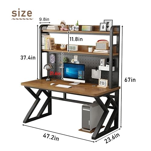 XXHOFTPJZ 47.2in Computer Desk with Pegboard, Gaming Desk with Storage Shelves, PC Gamer Workstation Desk, Modern Study Writing Table for Home Office Bedroom (Black, 47.2in/120cm) - Black - 47.2in/120cm thumbnail 3