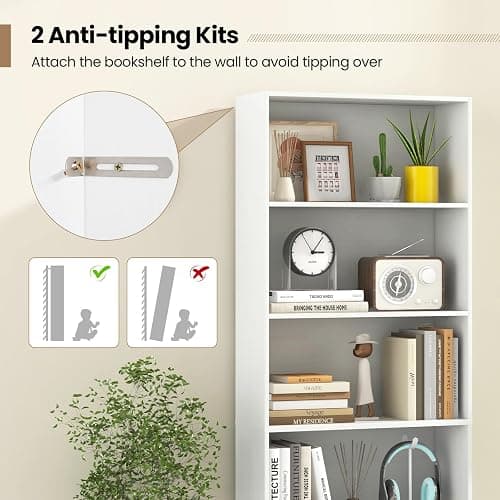 Giantex 6-Tier Bookcase, 70" Tall Wooden Bookshelf, Freestanding Storage Organizer w/Open Shelves, Anti-Tipping Kits, Modern Floor Standing Display Shelves for Living Room, Bedroom (1,White) thumbnail 5
