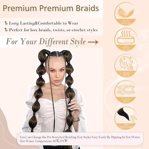 Brown Black Pre Stretched Braiding Hair 30 Inch 2 Packs Pre Feathered Hair Extensions Yaki Texture Braids Hair Easy to Use thumbnail 5